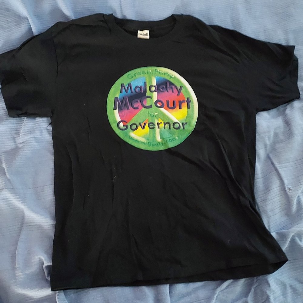 Peace Sign Green Party Black Tee, Size Large